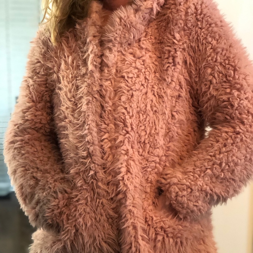 Pink Furry Mid-length Coat
